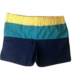 Vintage Jantzen Men's Swim Trunks Sz L Lined Yellow, Teal, Navy Colorblock Retro